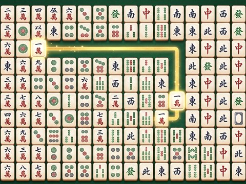 緑の卓に並んだ麻雀牌と、2枚をつなぐ光の線
