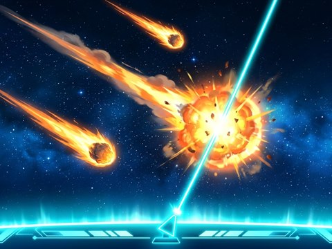 宇宙から落ちてくる隕石をレーザーで撃ち落とす場面