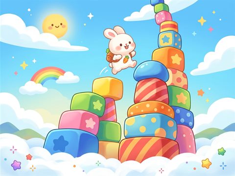 塔を登るうさぎのイラスト