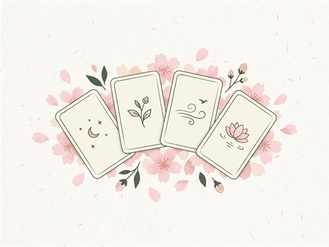 桜色の花びらとカードのイラスト