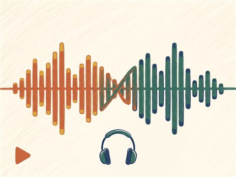 2つの音楽波形が交差してつながるイラスト