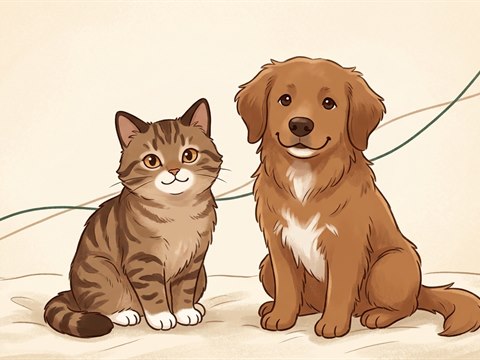 並んで座る猫と犬のイラスト