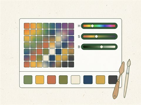 カラフルなドット模様とカラーパレットのイラスト